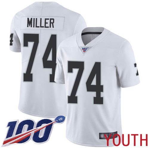 Oakland Raiders Limited White Youth Kolton Miller Road Jersey NFL Football #74 100th Season Vapor Jersey->youth nfl jersey->Youth Jersey